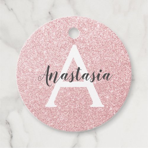 Chic  Trendy Rose Gold Glitter Sparkles Monogram Favor Tags