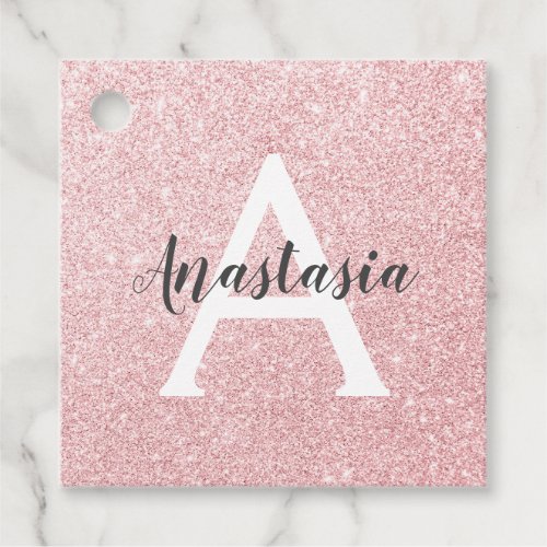 Chic  Trendy Rose Gold Glitter Sparkles Monogram Favor Tags