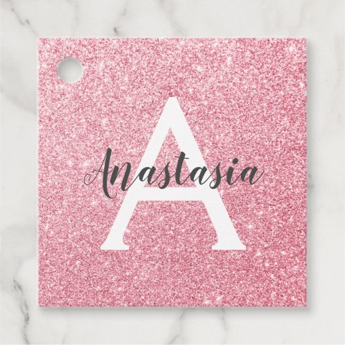 Chic  Trendy Rose Gold Glitter Sparkles Monogram Favor Tags