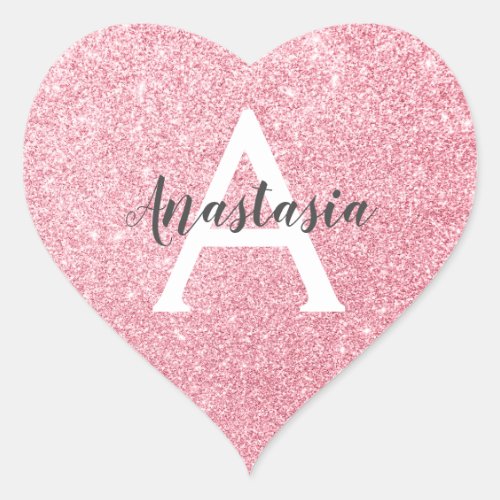 Chic  Trendy Rose Gold Glitter Sparkles Monogram Heart Sticker