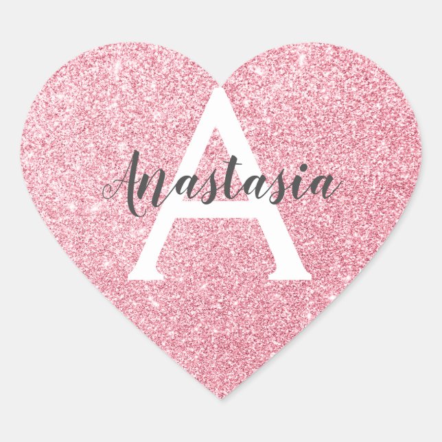 Chic & Trendy Rose Gold Glitter Sparkles Monogram Heart Sticker (Front)