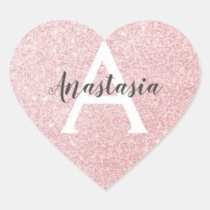 Chic & Trendy Rose Gold Glitter Sparkles Monogram Heart Sticker
