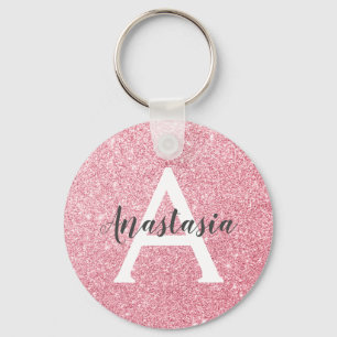 Chic & Trendy Rose Gold Glitter Sparkles Monogram Keychain