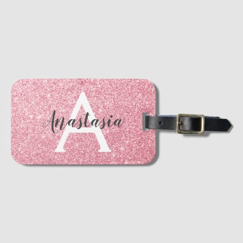 Chic  Trendy Rose Gold Glitter Sparkles Monogram Luggage Tag