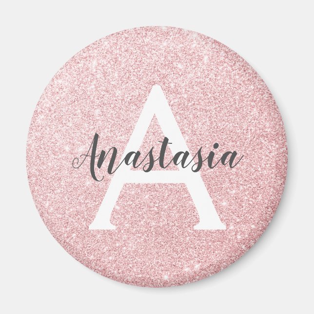 Chic & Trendy Rose Gold Glitter Sparkles Monogram Magnet (Front)
