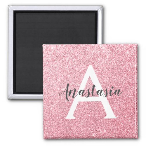 Chic  Trendy Rose Gold Glitter Sparkles Monogram Magnet