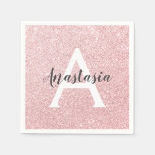 Chic & Trendy Rose Gold Glitter Sparkles Monogram Napkins