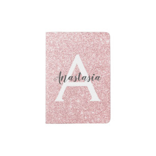 Chic & Trendy Rose Gold Glitter Sparkles Monogram Passport Holder