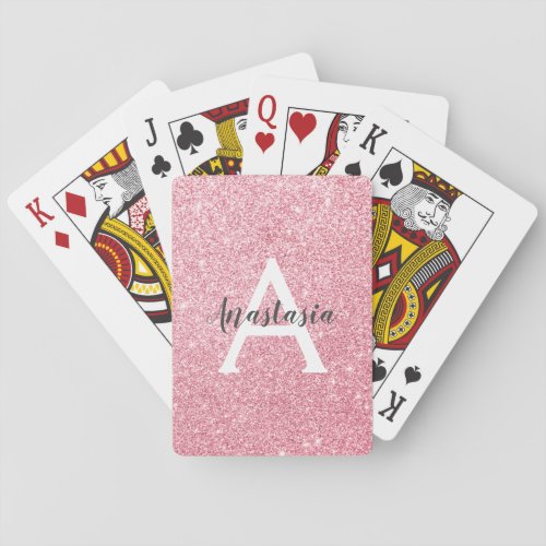 Chic  Trendy Rose Gold Glitter Sparkles Monogram Poker Cards