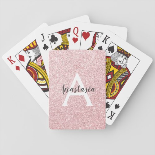Chic  Trendy Rose Gold Glitter Sparkles Monogram Poker Cards