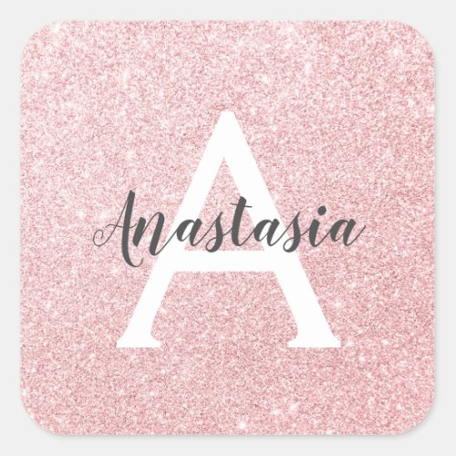 Chic  Trendy Rose Gold Glitter Sparkles Monogram Square Sticker