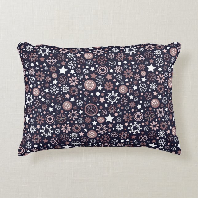 Chic trendy rose gold metallic snowflakes accent pillow (Front)