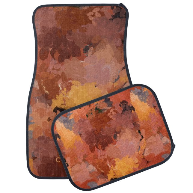 Chic Trendy Terracotta Rust Abstract Monogram Car Floor Mat (Set)