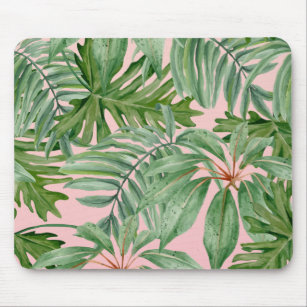 Chic Trendy Tropical Floral Pink Palm Leaf Pattern Mouse Pad