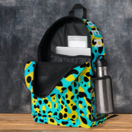 Chic Trendy Turquoise Leopard Pattern And Name Printed Backpack