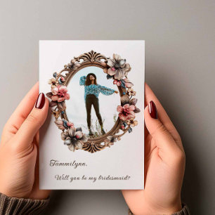 Chic Trendy Vintage Oval Photo Bridesmaid Proposal Invitation
