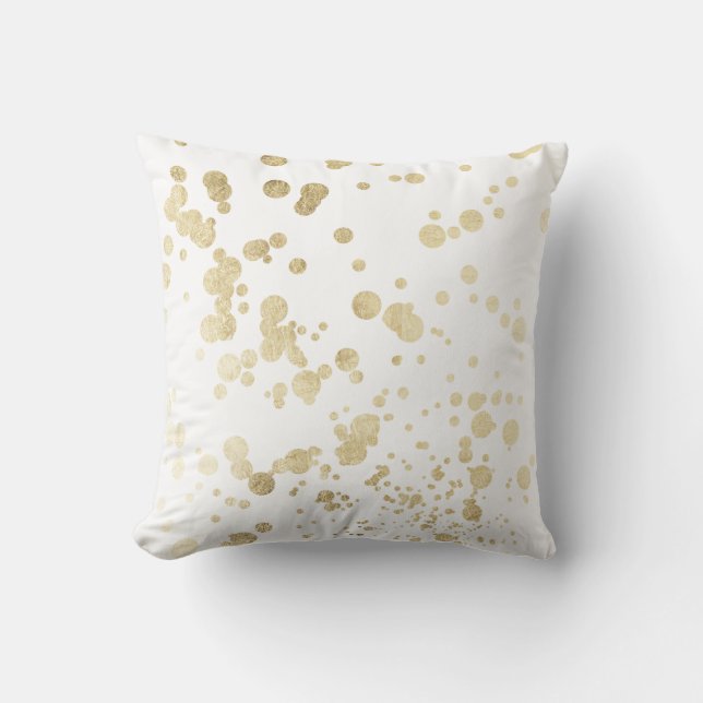 Chic trendy white faux gold elegant confetti dots throw pillow (Front)