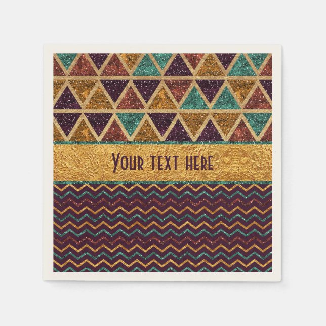 Chic Triangles Chevrons Fake Glitter Gold Foil Napkins (Front)