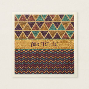 Chic Triangles Chevrons Fake Glitter Gold Foil Napkins