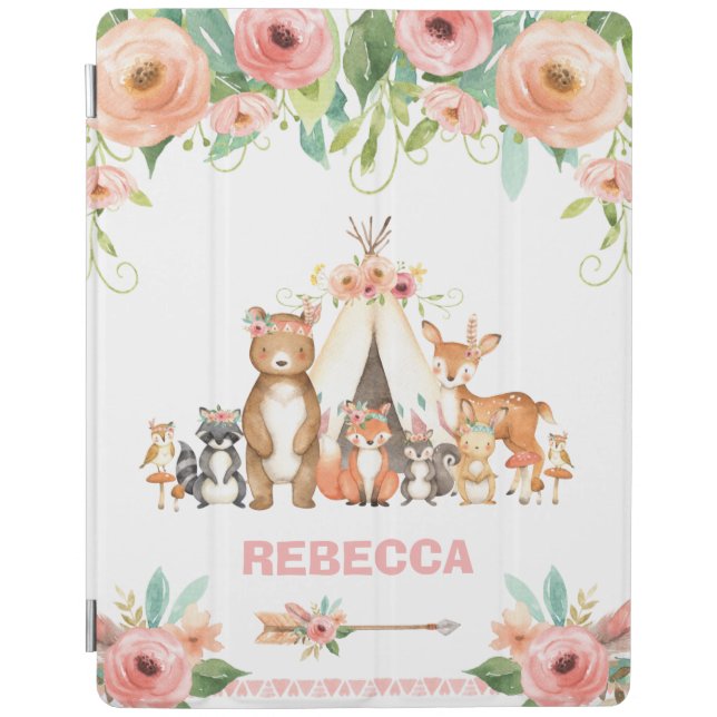 Chic Tribal Boho Cute Woodland Animals Teepee iPad Smart Cover (Front)