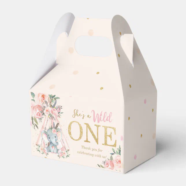 Chic Tribal Cute Elephant Blush Floral Wild One Favor Boxes | Zazzle