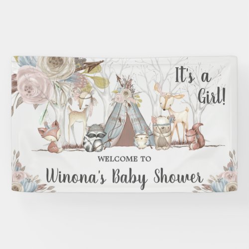 Chic Tribal Woodland Animals Baby Shower Backdrop Banner