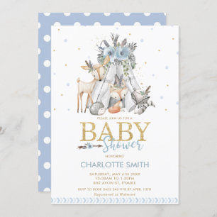 Chic Tribal Woodland Animals Blue Boy Baby Shower Invitation