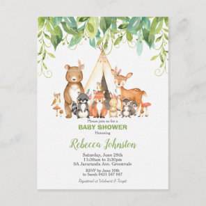Chic Tribal Woodland Animals Greenery Baby Shower Postcard