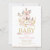 Chic Tribal Woodland Animals Pink Girl Baby Shower Invitation (Front)