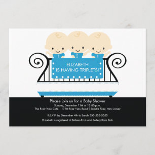 Chic TRIPLETS in Crib Baby Shower Invitation Blue