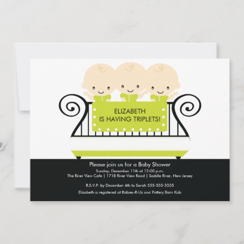 Chic TRIPLETS in Crib Baby Shower Invitation Lime