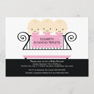 Chic TRIPLETS in Crib Baby Shower Invitation PInk