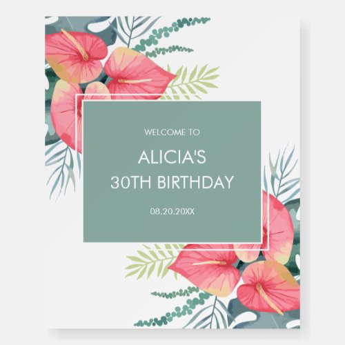 Chic Tropical Anthurium  Monstera Birthday Foam Board