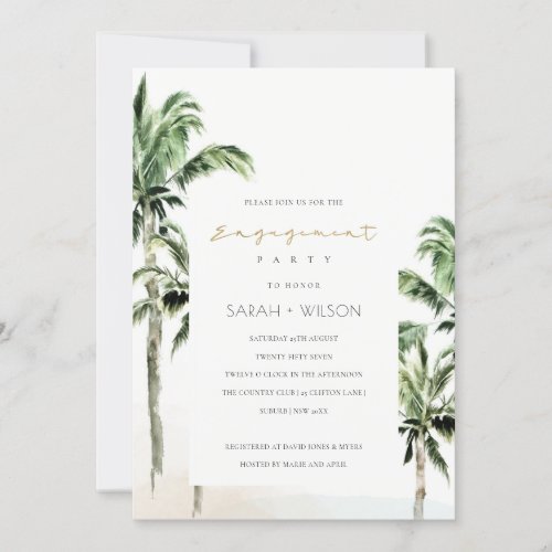 Chic Tropical Beach Palm Trees Engagement Invite