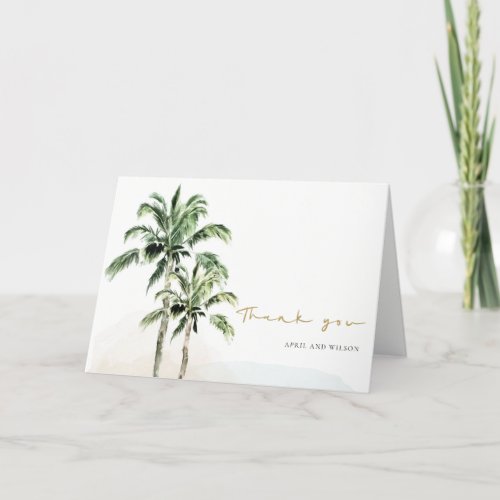 Chic Tropical Beach Palm Trees Watercolor Wedding Thank You Card