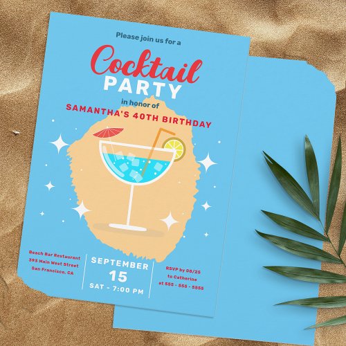 Chic Tropical Blue Cocktail Soire Birthday Party Invitation