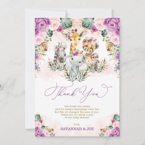 Chic Tropical Boho Jungle Wild Animals Baby Shower Thank You Card
