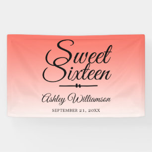 Chic Tropical Coral Ombre Sweet 16 16th Birthday Banner
