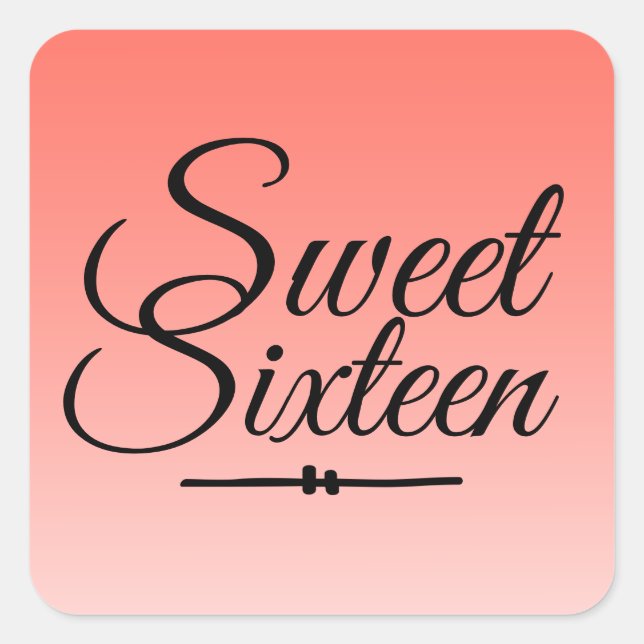 Chic Tropical Coral Ombre Sweet 16 16th Birthday Square Sticker (Front)