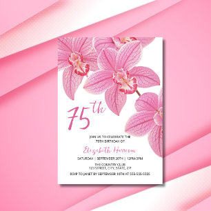 Chic Tropical Floral Pink Orchid Birthday Invitation