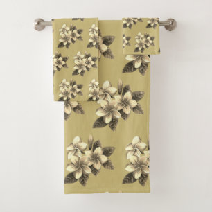 Chic Tropical Flowers on Lucky Beige Bath Towel Set