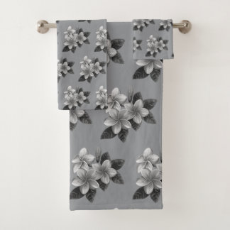 Chic Tropical Flowers on Silver Gray Bath Towel Set