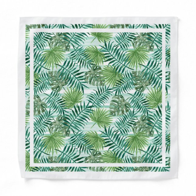 Chic Tropical Green Palm Tree Leaves Summer Art Bandana (Front)