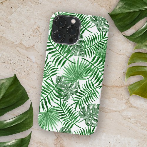 Chic Tropical Green Palm Tree Leaves Summer Art iPhone 15 Pro Max Case