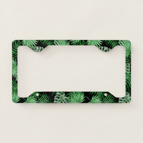 Chic Tropical Green Palm Tree Leaves Summer Art License Plate Frame