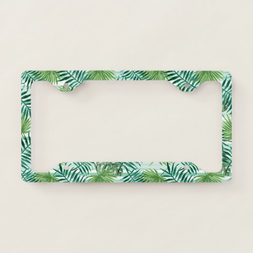 Chic Tropical Green Palm Tree Leaves Summer Art License Plate Frame