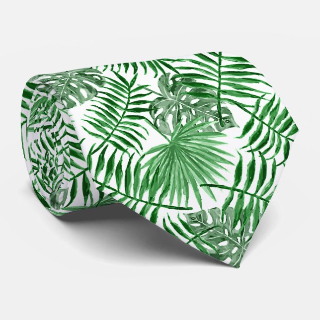 Chic Tropical Green Palm Tree Leaves Summer Art Neck Tie (Rolled)