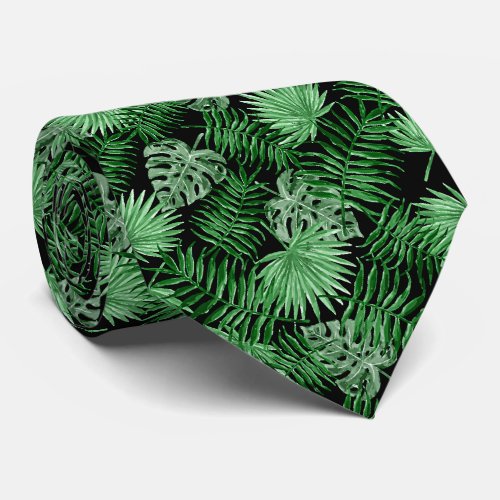 Chic Tropical Green Palm Tree Leaves Summer Art Neck Tie