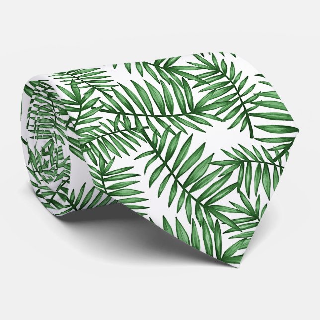 Chic Tropical Green Palm Tree Leaves Summer Art Neck Tie (Rolled)