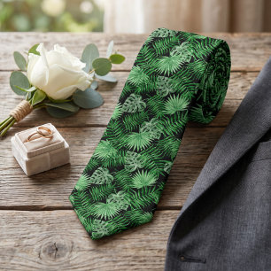 Chic Tropical Green Palm Tree Leaves Summer Art Neck Tie
